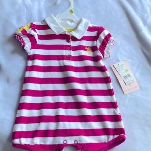 NWT 💝 U.S. Polo Asson. Pink and White Onesie